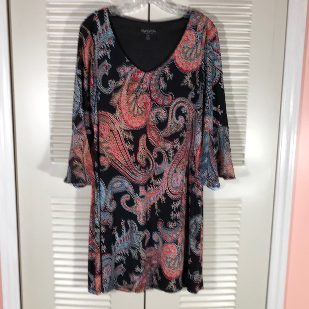 "Connected" Bell Sleeve Dress  sz10 blk paisley